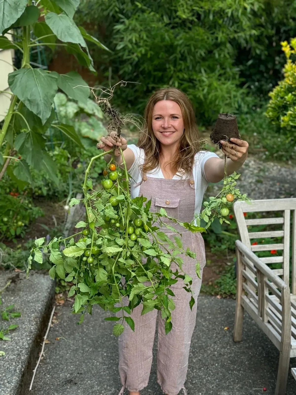 Emily, the founder of Ocean Made, showing off the results. Kelp Pots grow bigger plants.